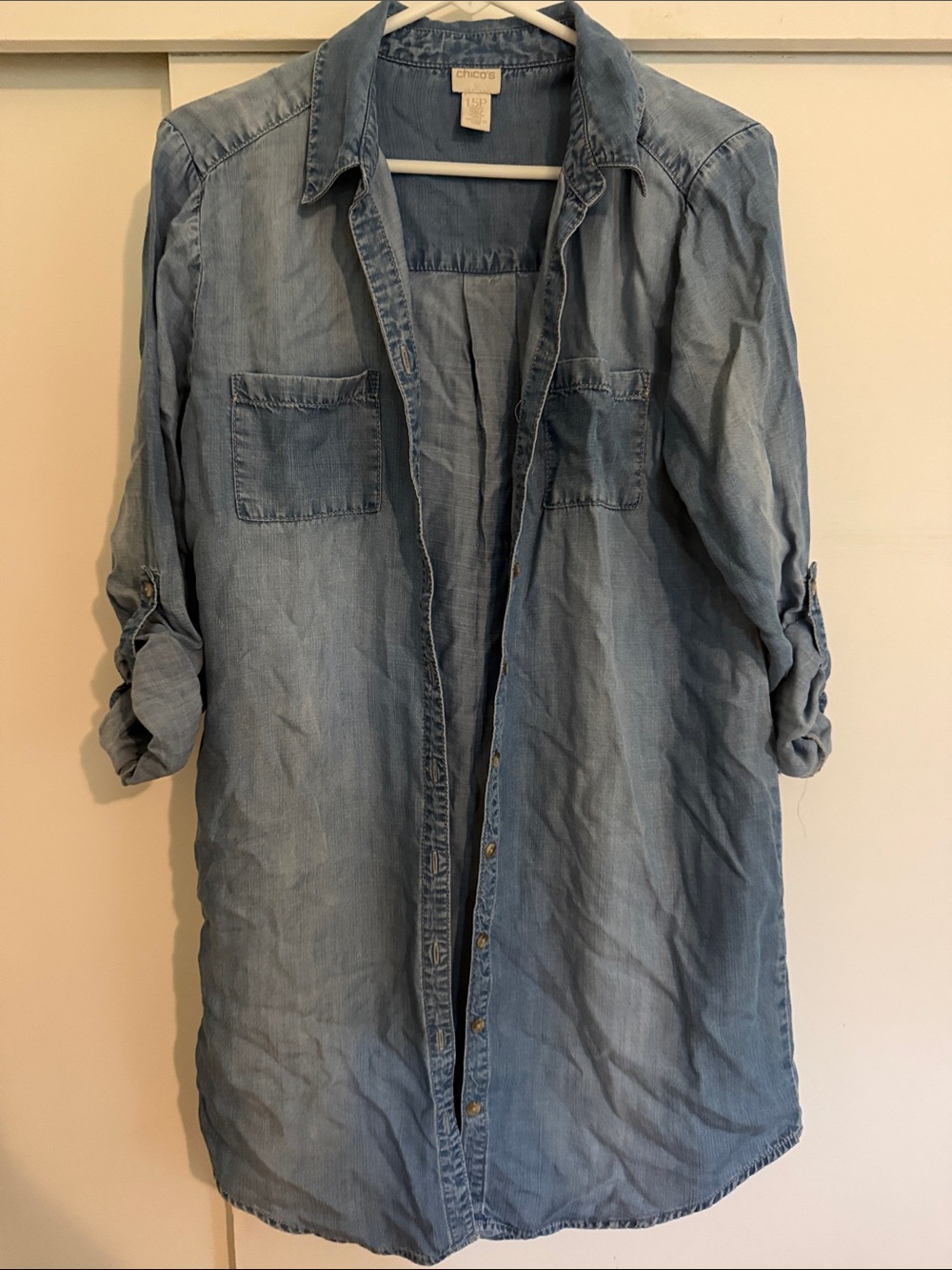 Chico's Light Blue Denim Button-Front Tunic Shirt